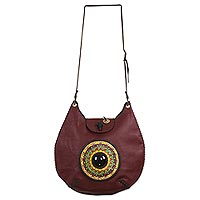 Leather and obsidian shoulder bag Jobo Mexico