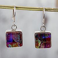 Dichroic glass dangle earrings,