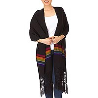 Handwoven rebozo shawl Multicolor Midnight Mexico