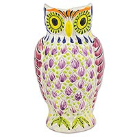 Majolica ceramic pitcher Little Lilac Owl Mexico