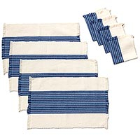 Cotton placemats and napkins Ensenada Blue set for 4 Mexico