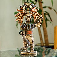 Ceramic sculpture, 'Aztec Sacrifice' - Aztec Skull Priest Ceramic Sculpture