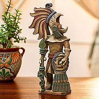 Ceramic sculpture, 'Aztec Caballero Aguila Warrior' - Aztec Eagle Warrior Ceramic Replica Sculpture from Mexico
