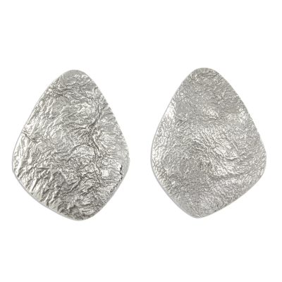 Sterling silver button earrings, Crumpled Diamonds