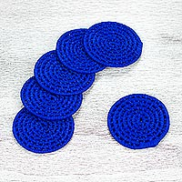 Natural fiber coasters Party Cobalt set of 6 Mexico