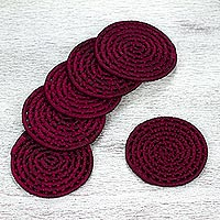 Natural fiber coasters Party Maroon set of 6 Mexico