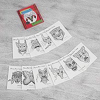 Coloring postcards, 'Mexican Masks Collection' (set of 10) - 10 Coloring Postcards Set of Fantastical Mexican Masks