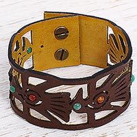 Quartz and leather wristband bracelet,