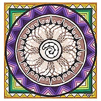 Amate paper wall art, 'Colorful Spiral' - Hand Painted Paper Wall Art Multicolored Spiral Mexico