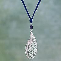 Lapis lazuli filigree pendant necklace,