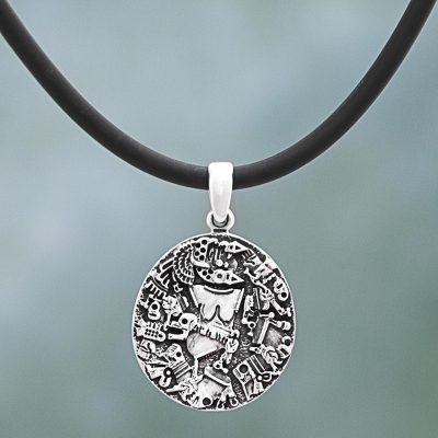 Sterling silver pendant necklace, Coyolxauhqui