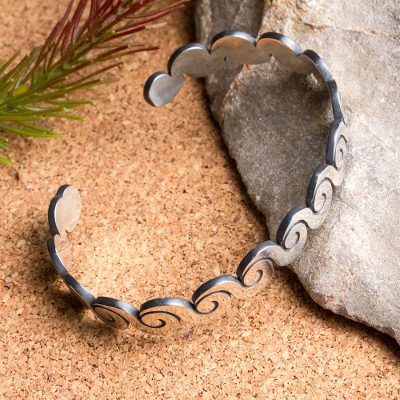 Sterling silver cuff bracelet, Aztec Waves