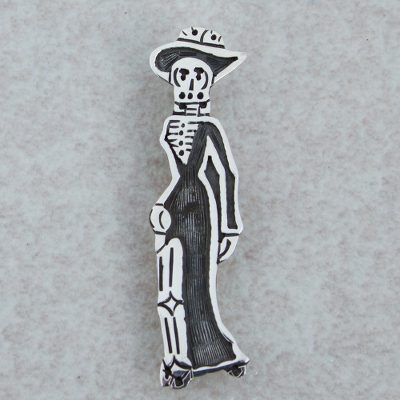 Sterling silver brooch pendant, 'Catrina Chic' - Sterling Silver Mexico Day of the Dead Brooch Pendant