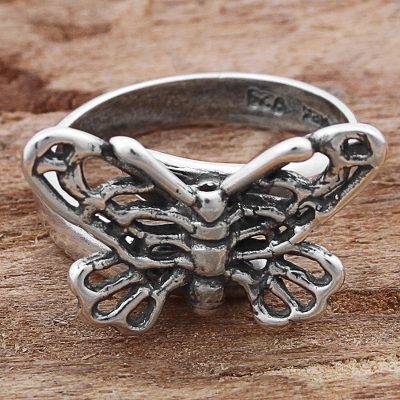 Sterling Silver Cocktail Ring Butterfly Shape from Mexico