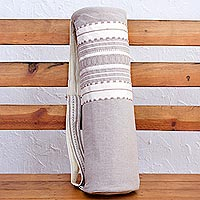 Cotton yoga mat bag, 'Unwind' - Handwoven Yoga Mat Bag from Mexico in Grey and White
