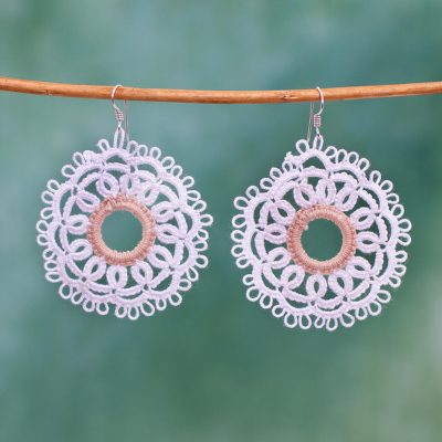 Cotton dangle earrings, White Doily