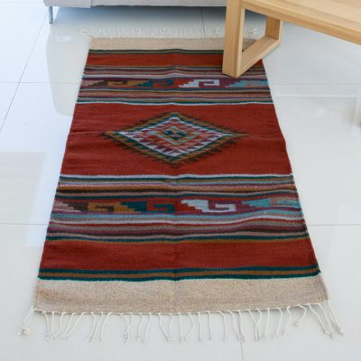 Wool area rug, 'Spice Diamond' (5 x 2.5 feet) - Hand Woven Geometric Wool Area Rug from Mexico