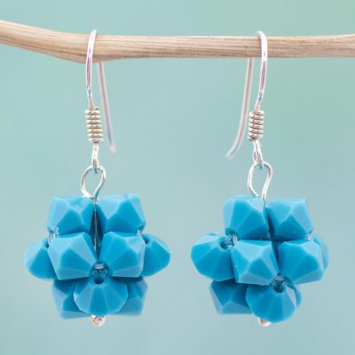 Crystal dangle earrings, Turquoise Stars
