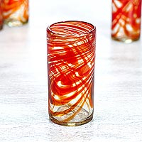 Blown glass highball Crimson Serpentines set of 6 Mexico