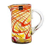 Blown glass pitcher Fantastic Swirls in Orange Mexico