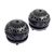 Ceramic tealight candleholders, 'Daisy Symmetry' (pair) - 2 Floral Theme Oaxaca Black Pottery Tealight Candleholders (image 2a) thumbail