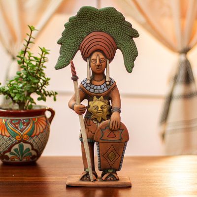 Ceramic sculpture, Maya Sun Warrior