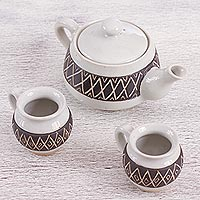 Ceramic teapot and cups Fiesta in Mascota set for two Mexico