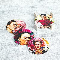 Decoupage wood coasters Frida s Gaze set of 4 Mexico