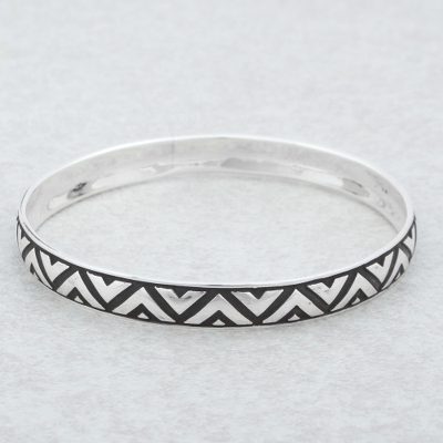 Sterling silver bangle bracelet, Mexican Geometry