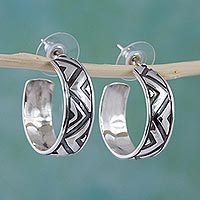 Sterling silver half-hoop earrings,