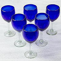 Blown glass wine glasses Blue Envy set of 6 Mexico