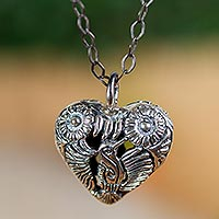 Sterling silver pendant necklace, 'Tuxtepec Hummingbird' - Sterling Silver Heart Shaped Mexican Hummingbird Necklace