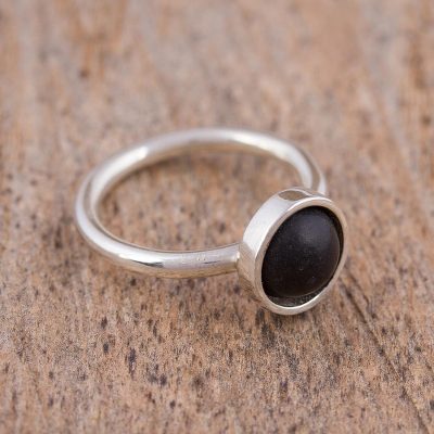 Circular Sterling Silver and Ceramic Ring from Mexico