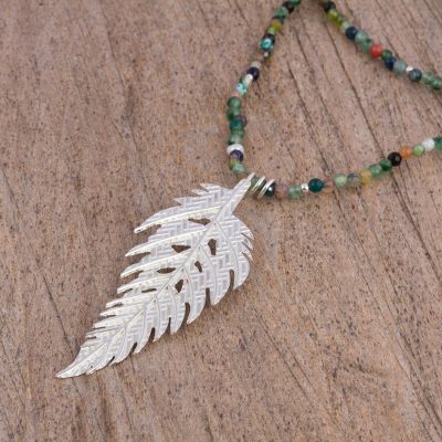 Agate long pendant necklace, Enchanted Leaf
