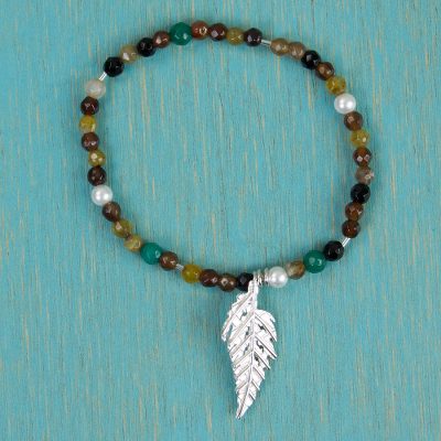 Agate pendant stretch bracelet, Enchanted Leaf
