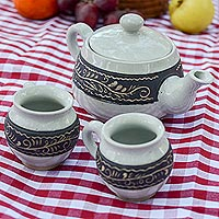 Ceramic teapot and cups Autlan Autumn set for two Mexico