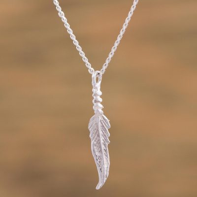 Sterling silver pendant necklace, Beautiful Feather
