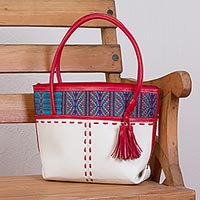 Palm accent leather shoulder bag Eggshell Fusion Mexico