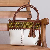 Palm accent leather shoulder bag Ivory Fusion Mexico
