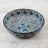 Ceramic serving bowl, 'Road to Guanajuato' - Ceramic Serving Bowl with Hand Painted Motifs