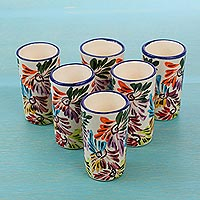 Ceramic tequila cups Dance of Colors set of 6 Mexico