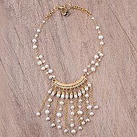 Gold plated cultured pearl waterfall necklace,