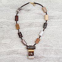 Leather and wood pendant necklace,