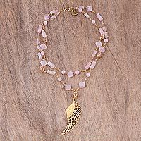 Gold plated rose quartz pendant necklace,