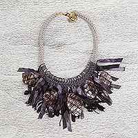 Onyx and leather statement necklace,
