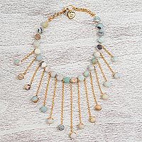 Gold plated amazonite waterfall necklace,
