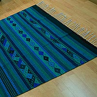 Zapotec wool rug, 'Seaside View' (4x6.5) - 4x6.5 Handwoven Blue Geometric Wool Area Rug from Mexico