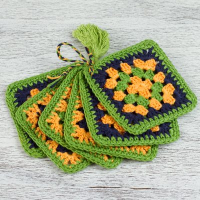 Cotton coasters, Happiness of Colors in Lime (set of 6)