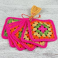 Cotton coasters Happiness of Colors set of 6 Mexico