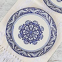 Majolica ceramic dinner plates, 'Floral Tradition' (pair) - Two Round Majolica Ceramic Floral Dinner Plates from Mexico
